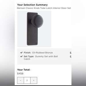 Benson Classic Knob Interior Door Set NIB (set of 2)